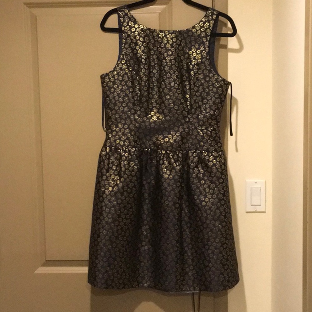 Navy blue and gold-embroidered dress